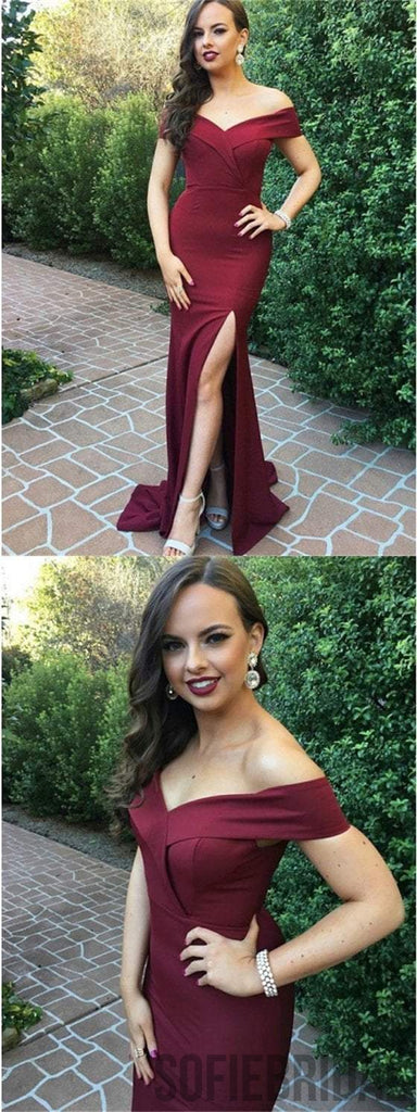 Off Shoulder Mermaid Prom Dresses, Side Slit Prom Dresses, Cheap Prom Dresses, PD0604
