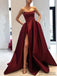 Strapless Long Side Slit Satin Prom Dresses, Cheap Prom Dresses, Long Prom Dresses, PD0729