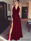Halter Side Slit Long A-line Jersey Prom Dresses, PD0895