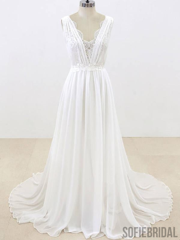 Elegant Unique V Neck Cheap Beach Wedding Dresses Online, WD374