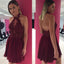 Halter Maroon Lace Homecoming Dresses, Chiffon Homecoming Dresses, Cheap Homecoming Dresses, SF0101