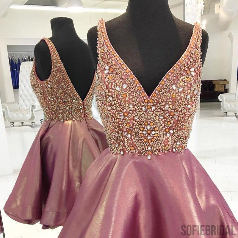 V-neck Rhinestone Beaded Homecoming Dresses, Lovely Homecoming Dresses, Homecoming Dresses, SF0121