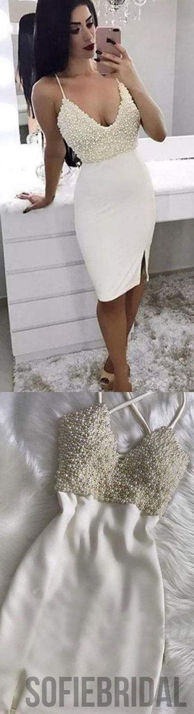 Ivory Spaghetti Rhinestone Homecoming Dresses, Mermaid Homecoming Dresses, Cheap Homecoming Dresses, SF0108