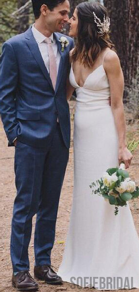 Spaghetti Long Sheath Simple Jersey Country Wedding Dresses, WD0303