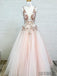 Charming A-Line V-Neck Floor-Length Appliques Beading Prom Dress, PD0066