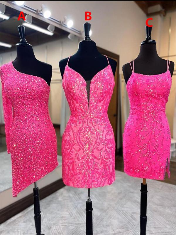 Mismatched Sequin Pink Prom Dress / Short Homecoming Dresses,HD0202