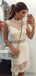 High Neck Sheath Lace Sleeves Knee-length Homecoming Dress, HD0129