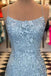 Blue Lace Applique Mermaid Sexy Cheap Long Prom Dresses, PD0059