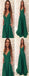 V-neck Green Satin Prom Dresses, A-line Prom Dresses, Long Prom Dresses, Cheap Prom Dresses, PD0601