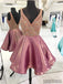 Backless V Neck Heavily Beaded Dusty Pink Homecoming Dresses, CM449