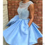 Light Blue Satin Homecoming Dresses, Beaded Open Back Homecoming Dresses, Homecoming Dresses, SF0114