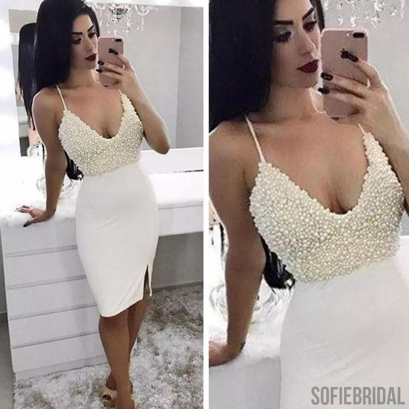 Ivory Spaghetti Rhinestone Homecoming Dresses, Mermaid Homecoming Dresses, Cheap Homecoming Dresses, SF0108