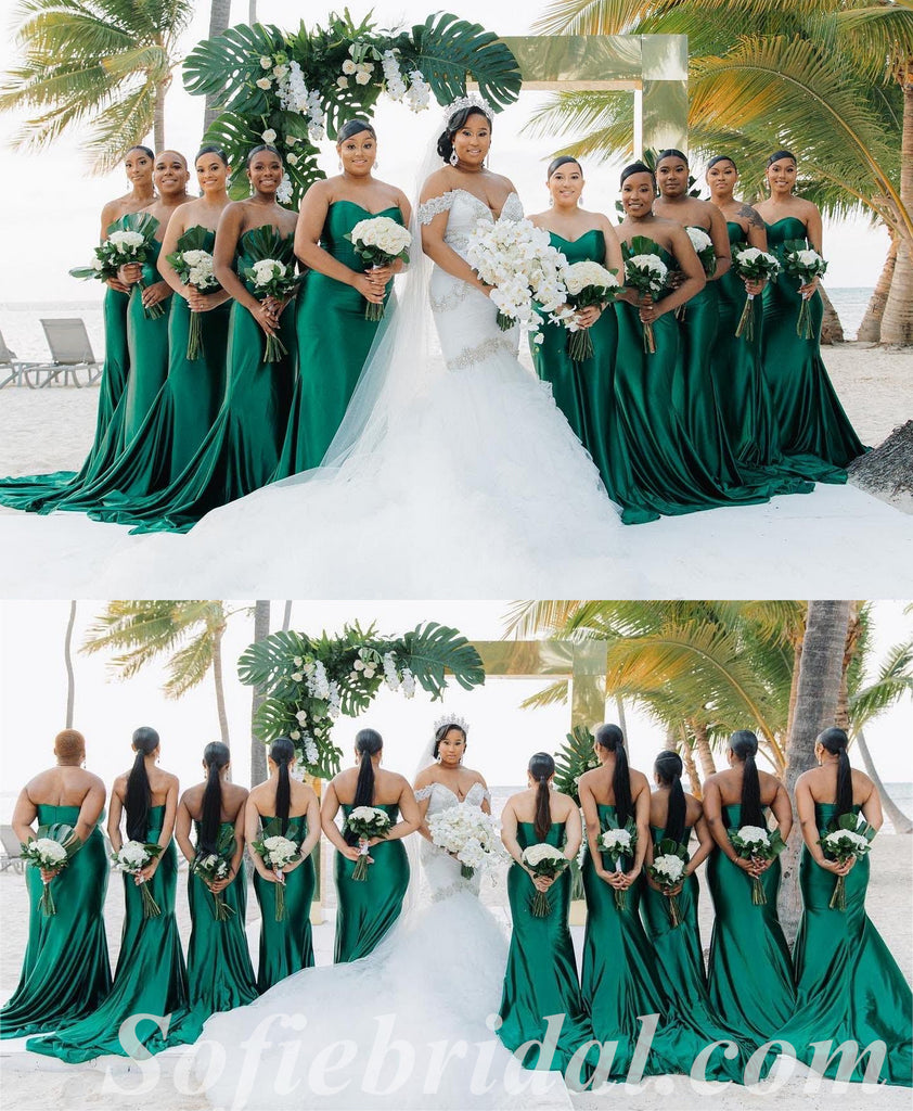 Sexy Soft Satin Sweetheart Mermaid Trailing Floor Length Bridesmaid Dressses, SFWG00459