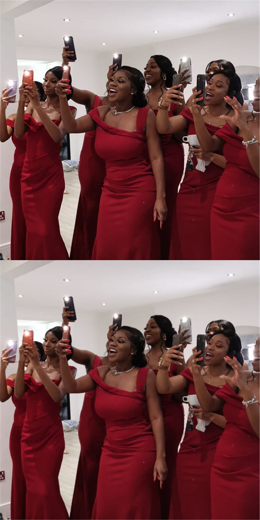 Elegant Red One Shoulder Floor Length Mermaid Bridesmaid Dresses, SFWG00429