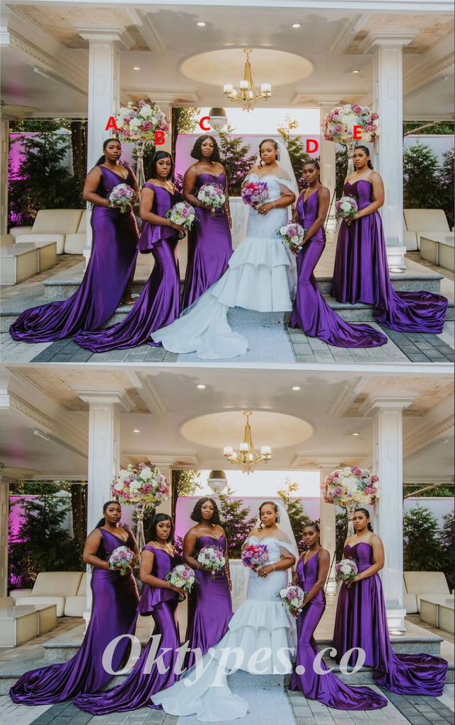 Mismatched Sexy Soft Satin Sleeveless Mermaid Trailing Floor Length Bridesmaid Dressses,SFWG00466