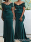 Sexy Sequin And Soft Satin Off Shoulder V-Neck Mermaid Floor Length Bridesmaid Dressses, SFWG00454