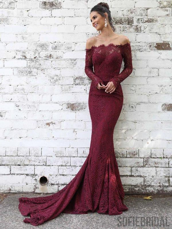 Off Shoulder Long Sleeves Prom Dresses, Mermaid Prom Dresses, PD0722