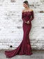 Off Shoulder Long Sleeves Prom Dresses, Mermaid Prom Dresses, PD0722