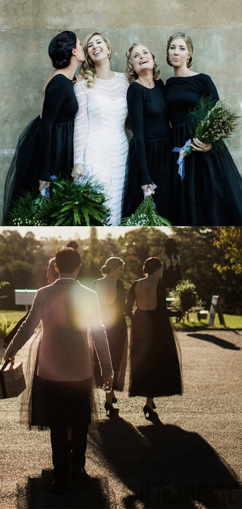 Long Sleeves Jersey Tulle Backless Bridesmaid Dresses, PD0847