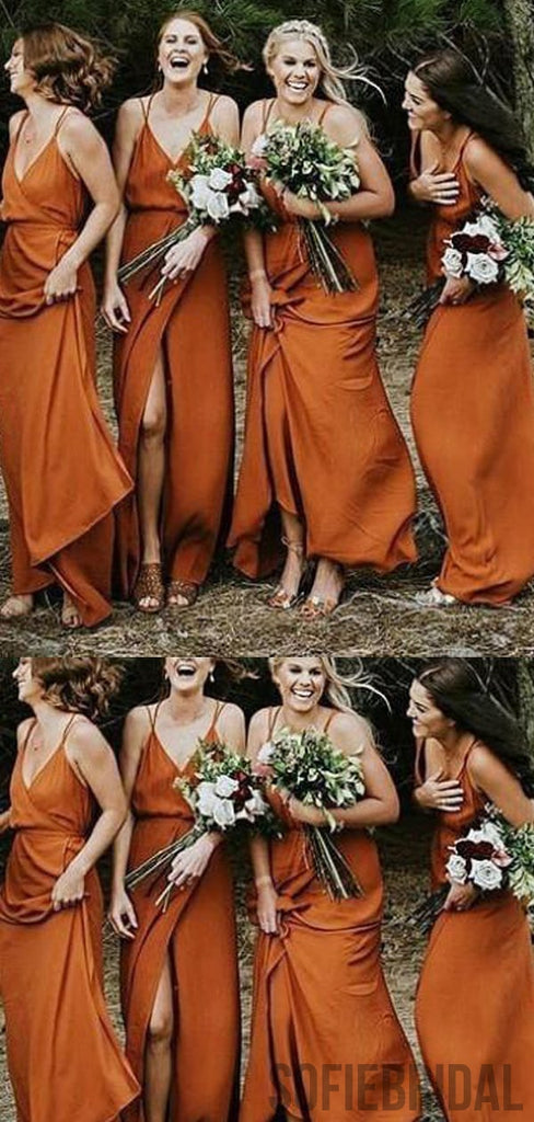 V-neck Side Slit Prom Dresses, Long Bridesmaid Dresses, Fall Wedding Bridesmaid Dresses, PD0699