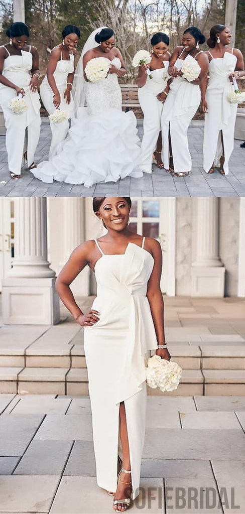 Simple Ivory Long Sheath Knot Bridesmaid Dresses, PD0912