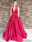 V-neck Satin Prom Dresses, Beaded Prom Dresses, A-line Prom Dresses, Cheap Prom Dresses, PD0650