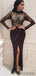 Sexy Front Slit Long Sleeves Black Lace Prom Dresses, PD0810