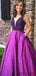 V-neck Beaded Long Prom Dresses, Satin Prom Dresses, A-line Cheap Prom Dresses, PD0712