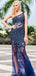 One Shoulder Long Mermaid Royal Blue Rhinestone Beaded Prom Dresses, PD0906