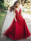 Spaghetti Red Lace Beaded Prom Dresses, Tulle Prom Dresses, Popular Prom Dresses, Prom Dresses, PD0593