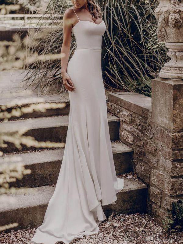 Spaghetti Prom Dresses, Mermaid Long Bridesmaid Dresses, Ivory Prom Dresses, PD0726
