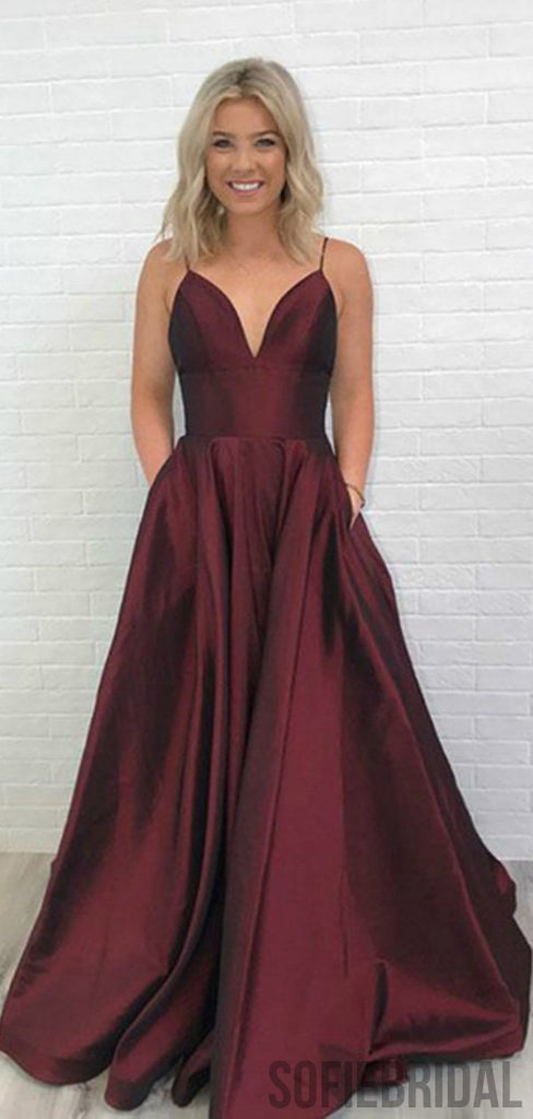 Simple V-neck Long A-line Prom Dresses, Cheap Prom Dresses, PD0757