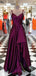 Long A-line Hi-low Plum Satin Prom Dresses, Formal Dresses, PD0886