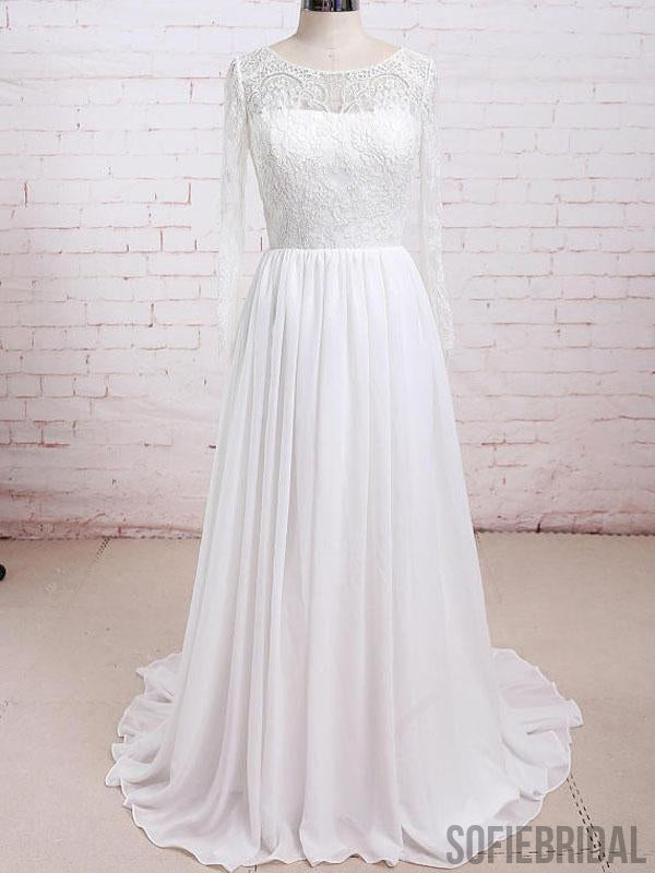 Long Sleeves Lace See Through Cheap Beach Wedding Dresses Online, WD380