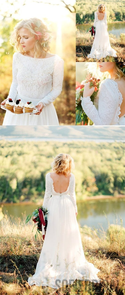 Long Sleeve Backless Wedding Dresses, Lace Wedding Dresses, Country Wedding Dresses, Wedding Dresses, WD0091