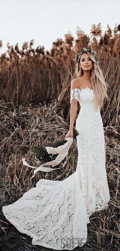 Off Shoulder Lace Mermaid Country Wedding Dresses, WD0278