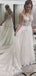 See Through Lace Appliques Long A-line Wedding Dresses, WD0281