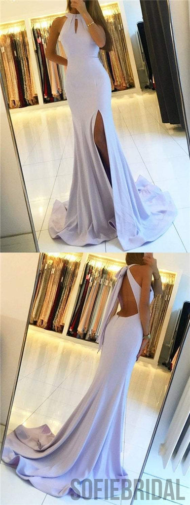 Lilac Prom Dresses, Halter Prom Dresses, Side Slit Prom Dresses, Cheap Prom Dresses, PD0658