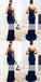 One Shoulder Navy Mermaid Bridesmaid Dresses, Lace bridesmaid Dresses, Long Bridesmaid Dresses, PD0501