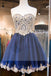 Navy Blue Skirt Gold Lace Beaded homecoming prom dresses, CM0027