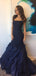 Sleeveless Long Mermaid Navy Lace Beaded Prom Dresses, PD0945