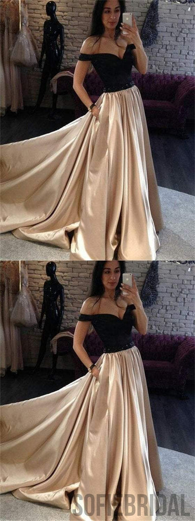 Off Shoulder A-line Prom Dresses, Satin Prom Dresses, Long Prom Dresses, Cheap Prom Dresses, PD0636