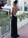 Sheath Halter Backless Long Black Prom Dresses With Rhinestone, PD0036