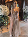 V-neck Rhinestone Long A-line Side Slit Prom Dresses, PD0980