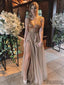 V-neck Rhinestone Long A-line Side Slit Prom Dresses, PD0980