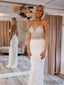 Spaghetti Straps Mermaid V-neck Beading Ivory Prom Dresses, PD0058