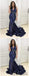 V-neck Sequin Prom Dresses, Navy Prom Dresses, Mermaid Prom Dresses, Prom Dresses, PD0607