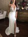 Spaghetti Long Mermaid Ivory Beaded Prom Dresses, Sexy Long Prom Dresses, PD0736