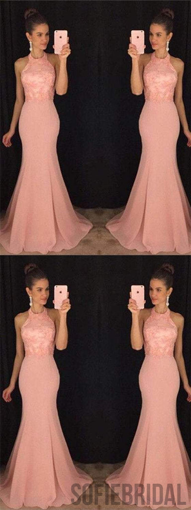 Halter Prom Dresses, Appliques Prom Dresses, Mermaid Prom Dresses, Long Prom Dresses, PD0659