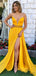 Strapless Yellow Prom Dresses, Side Slit Prom Dresses, Cheap Prom Dresses, PD0721